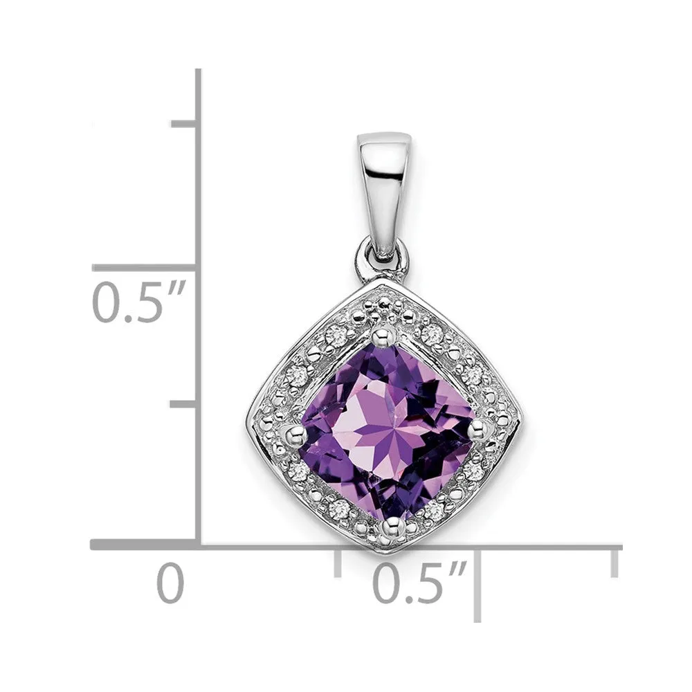 10k White Gold Cushion Amethyst and Diamond Pendant