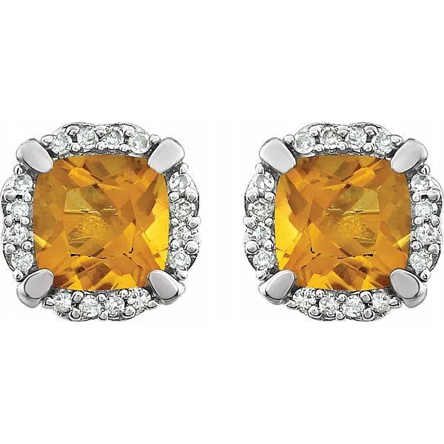 14K White Citrine & 1/10 CTW Diamond Earrings