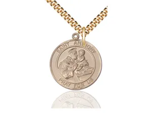 14kt Gold Filled St Anthony Pendant on a 24 inch Gold Plate Heavy Curb Chain.