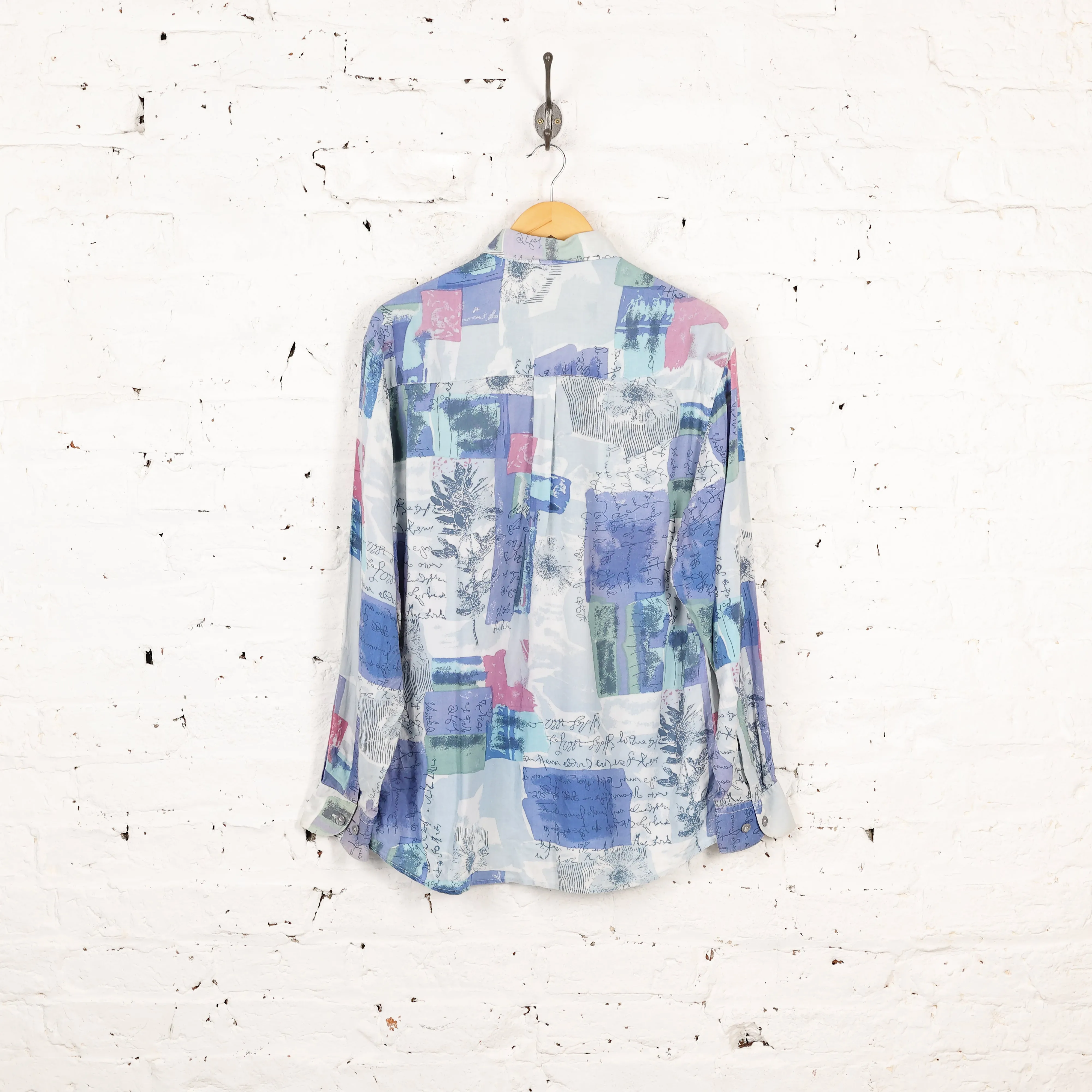90s Long Sleeve Pattern Shirt - Blue - S
