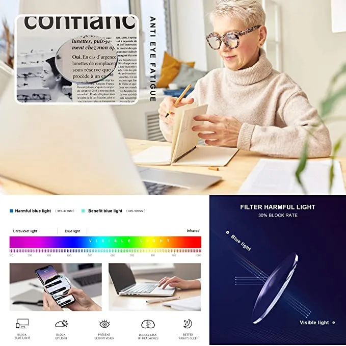 AMOMOMA Retro Oversized Ladies Spring hinge Readers Blue Light Blocking Computer Reading Glasses for Women Oprah Style AM6003, 2.0