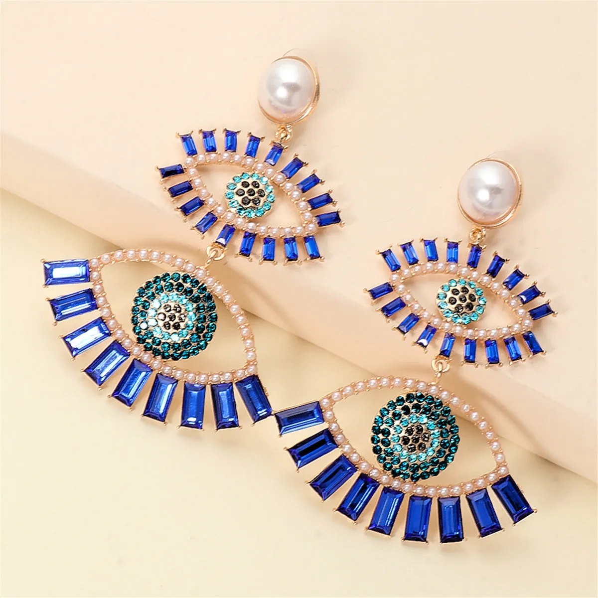 Blue Crystal & Cubic Zirconia Evil Eye Drop Earrings