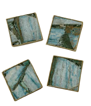 Blue-Green Composite Agate Coasters - Set of 4