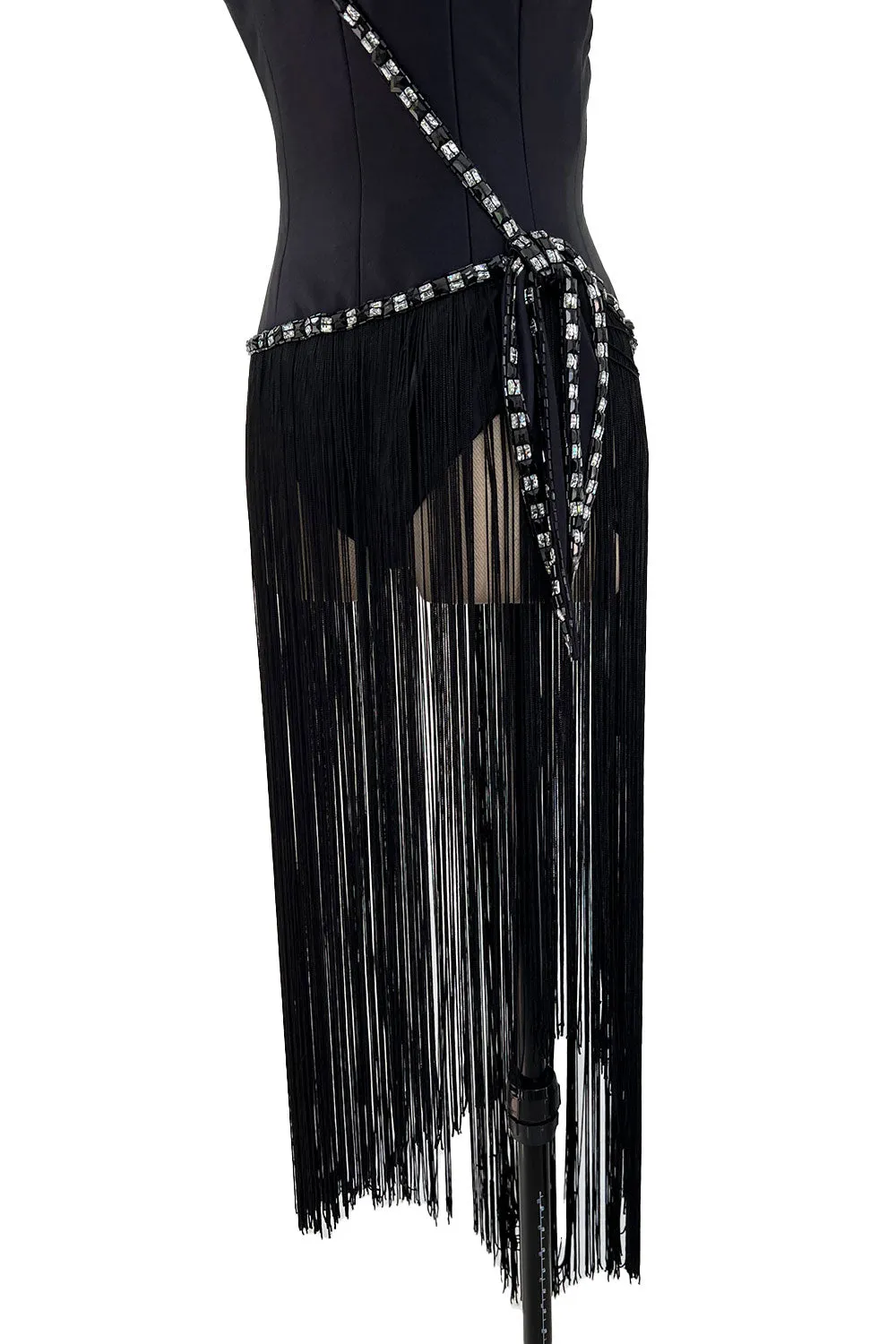 Early 1970s Bob Mackie Unusual Fringed Shaped Bodysuit Showgirl Costume Dress Piece