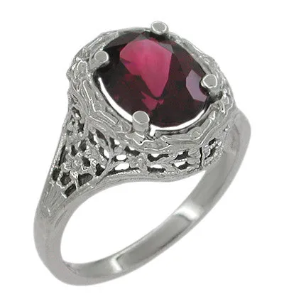 Edwardian Rhodolite Garnet Ring in 14 Karat White Gold