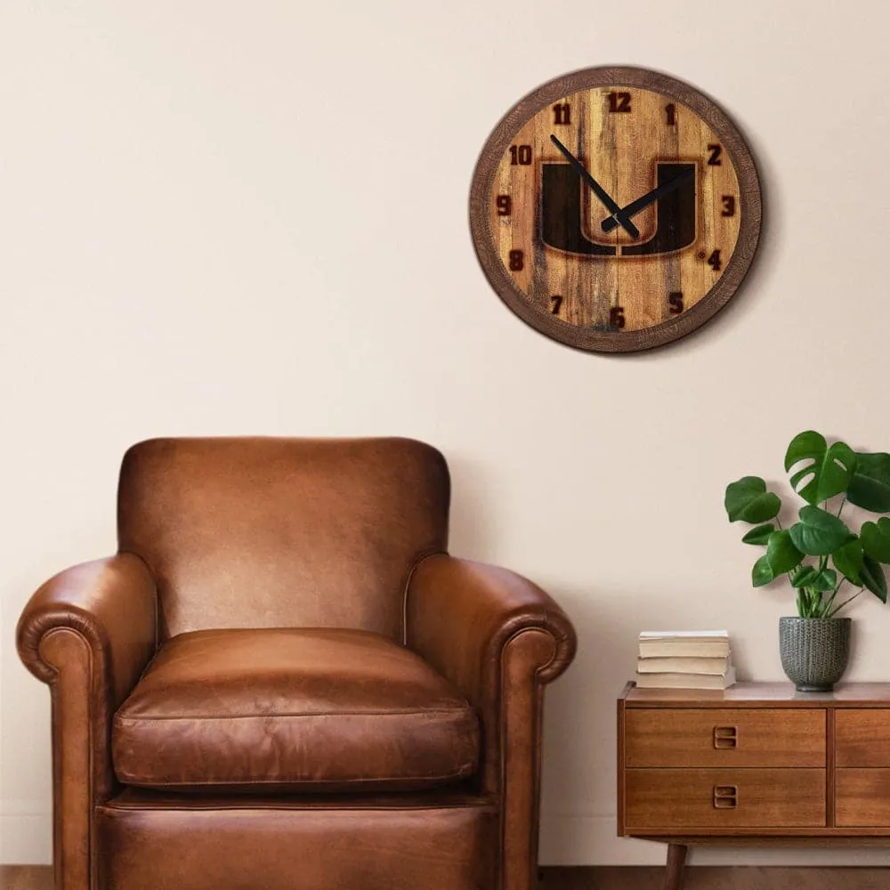Miami Hurricanes: Branded "Faux" Barrel Top Wall Clock