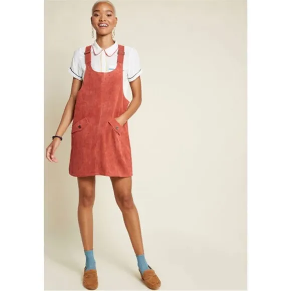 Modcloth Sociable Scholar Corduroy Jumper in Rust Size 2X
