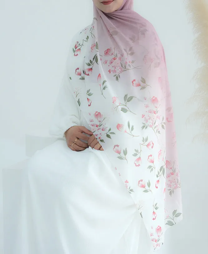 Pink Ombre Floral scarf rectangular hijab in chiffon premium quality