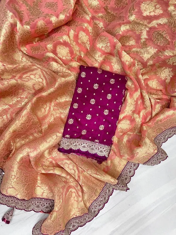 Pure Khaddi Georgette Saree with Sabyasachi Border