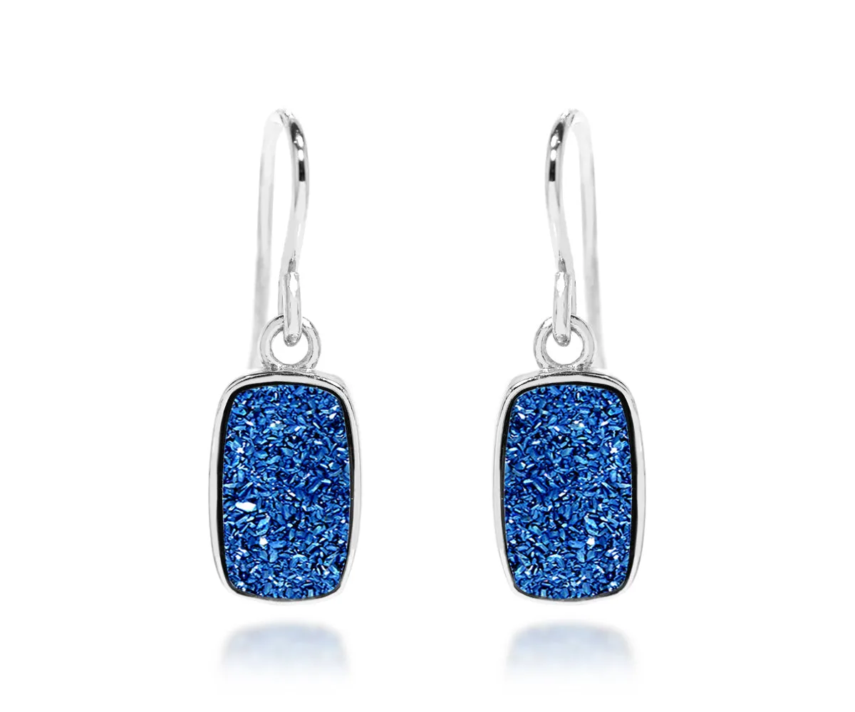 Small Rectangle Blue Druzy Earrings
