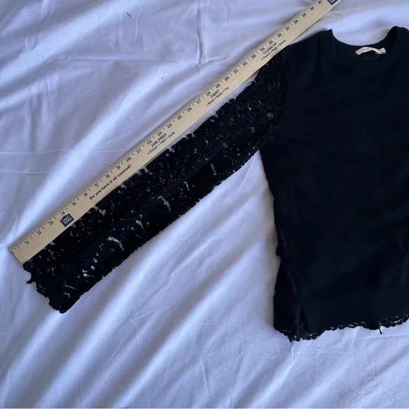 Tory Burch size medium Black Lace Merino Wool Tiered Pullover Sweater Spring Lux