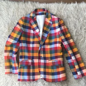VINTAGE Women’s Rainbow Checkered Plaid Blazer Size 6